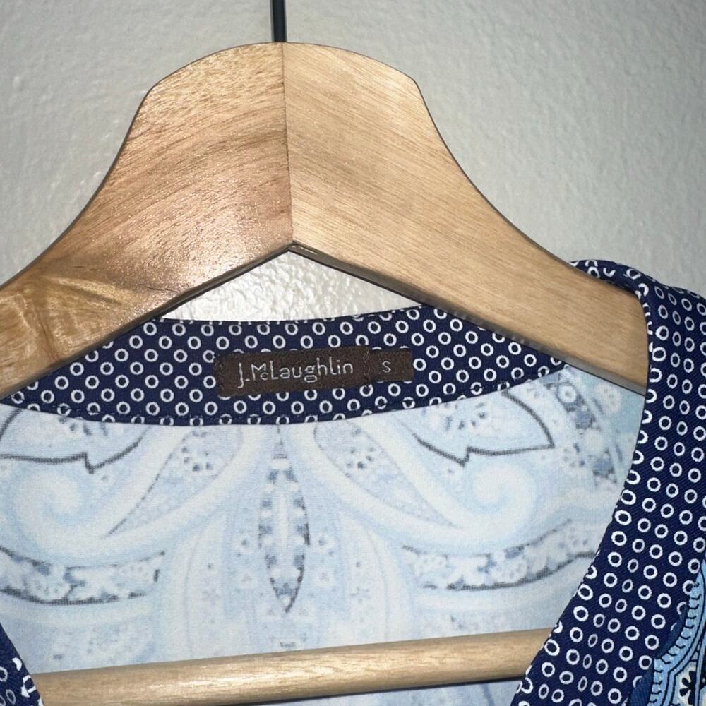 J. McLaughlin Catalina Cloth Blue Paisley Geometric Tunic Top 3/4 Sleeve Small - Picture 3 of 7
